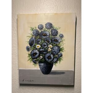 E. Carlos Signed Blue Flowers Painting